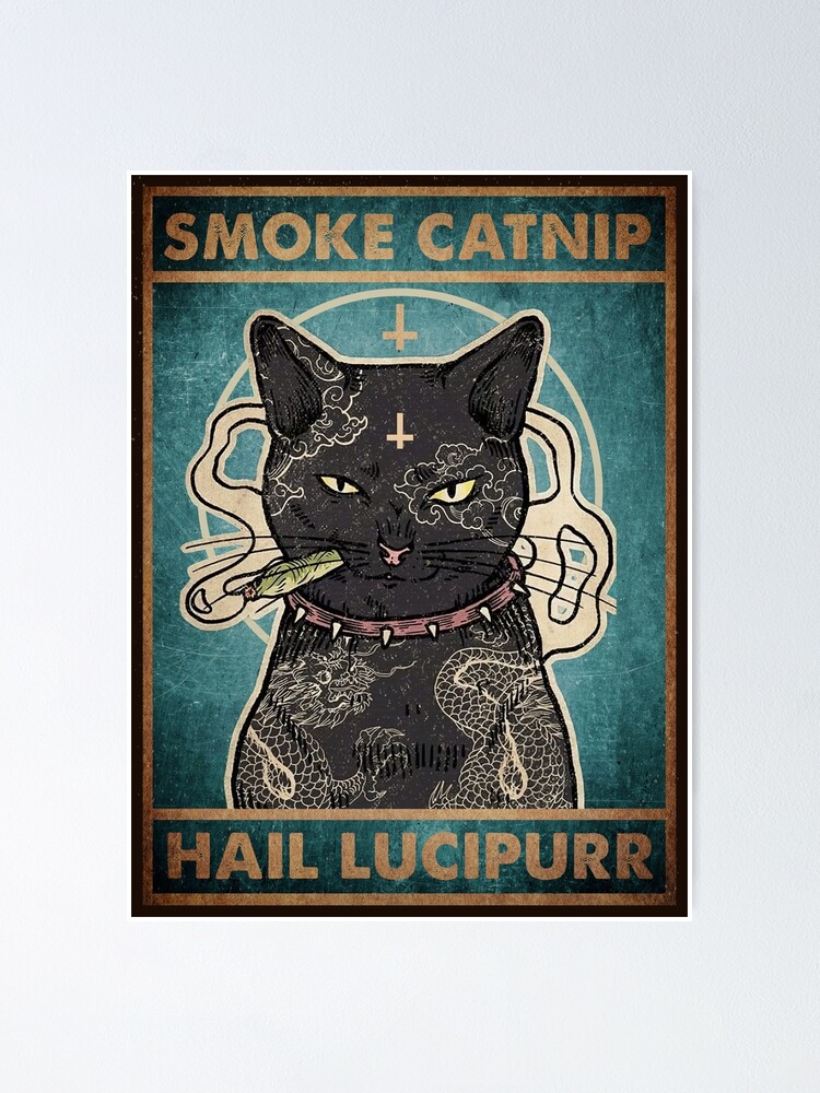 African Black Art Retro Black Cats Smoke Catnip Poster For Sale By