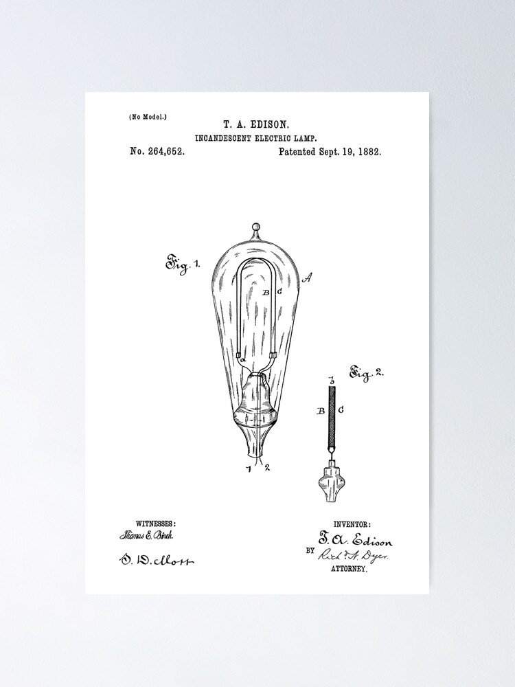 "Incandescent Light Bulb Patent T. A. Edison September 19, 1882