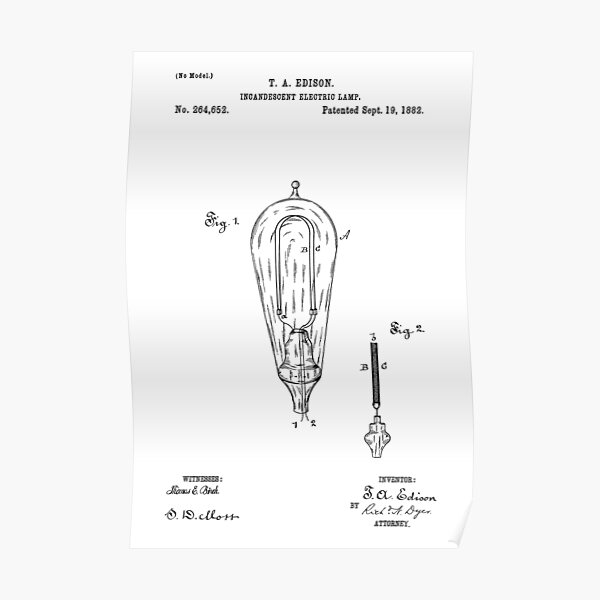 "Incandescent Light Bulb Patent T. A. Edison September 19, 1882