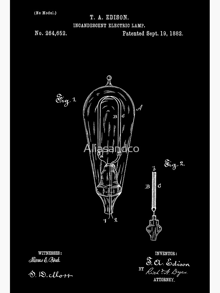 "Incandescent Light Bulb Patent T. A. Edison September 19, 1882