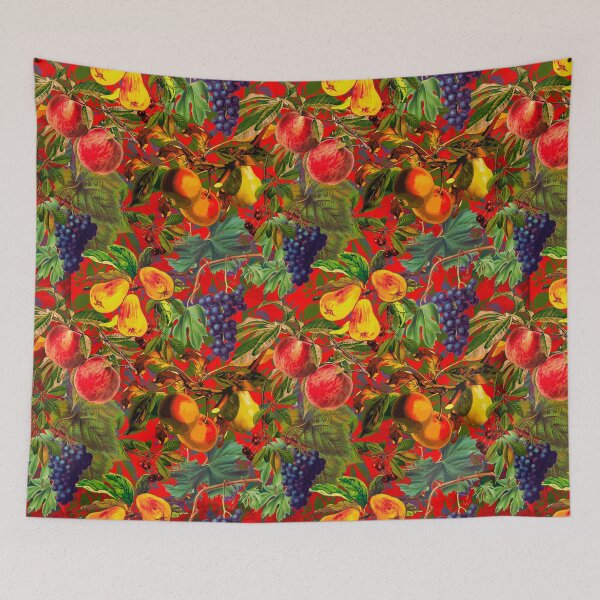 Item preview, Exotic Vintage fruit pattern, vines, vintage florals, botanical pattern, red floral illustration  designed and sold by ZeinabTaha.