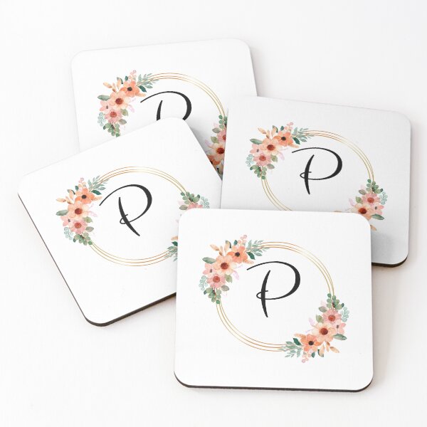 Aperçu de l'œuvre Lettre de monogramme P | Conception florale de corail créée et vendue par JustSeasons.