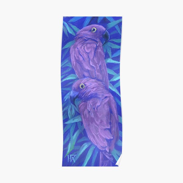 Purple parrots, Couple of Birds, Tropical Animals Pastel Poster