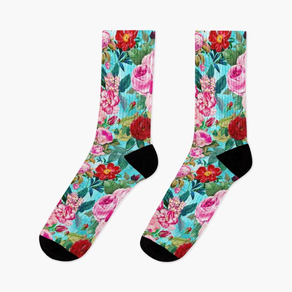 Item preview, Vintage floral pink roses And fuchsia flowers exotic garden, botanical illustration, aqua blue floral pattern  designed and sold by ZeinabTaha.