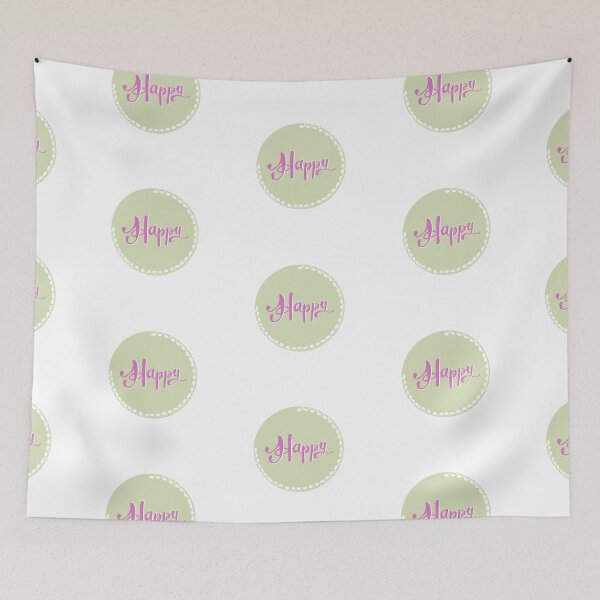 Item preview, Happy in pink, green background, white dots designed and sold by Antique-Gifts.