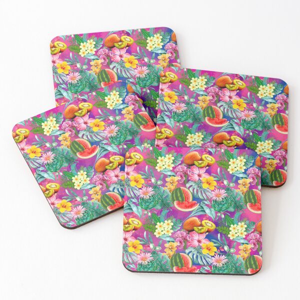 Item preview, Tropical watermelon exotic botanical illustration, coconuts, watermelons, floral tropical fruits,botanical pattern, pink fuchsia fruit pattern designed and sold by ZeinabTaha.