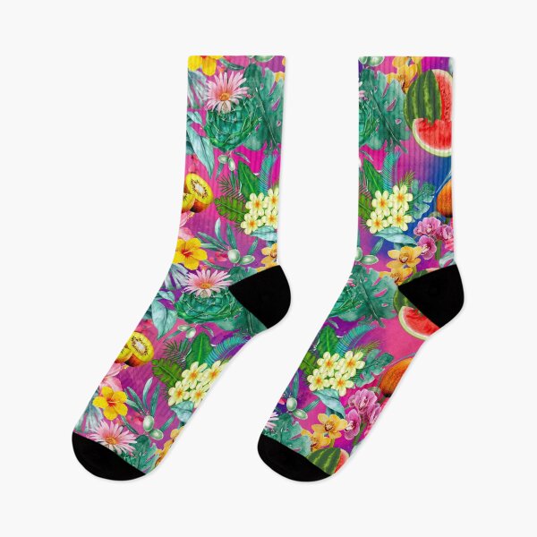 Item preview, Tropical watermelon exotic botanical illustration, coconuts, watermelons, floral tropical fruits,botanical pattern, pink fuchsia fruit pattern designed and sold by ZeinabTaha.