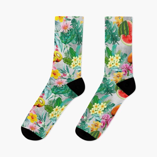 Item preview, Tropical watermelon exotic botanical illustration, coconuts, watermelons, floral tropical fruits, botanical pattern, grey fruit pattern designed and sold by ZeinabTaha.
