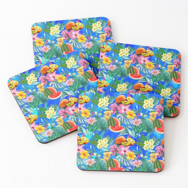Item preview, Tropical watermelon exotic botanical illustration, coconuts, watermelons, floral tropical fruits, botanical pattern, blue fruit pattern designed and sold by ZeinabTaha.