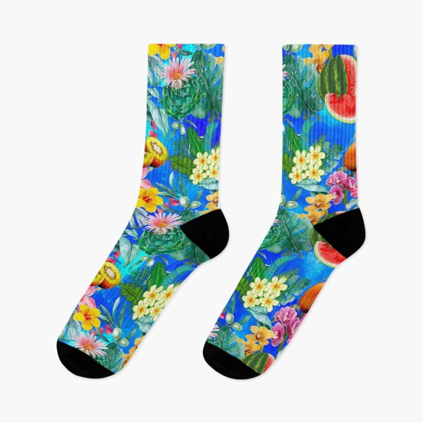 Item preview, Tropical watermelon exotic botanical illustration, coconuts, watermelons, floral tropical fruits, botanical pattern, blue fruit pattern designed and sold by ZeinabTaha.