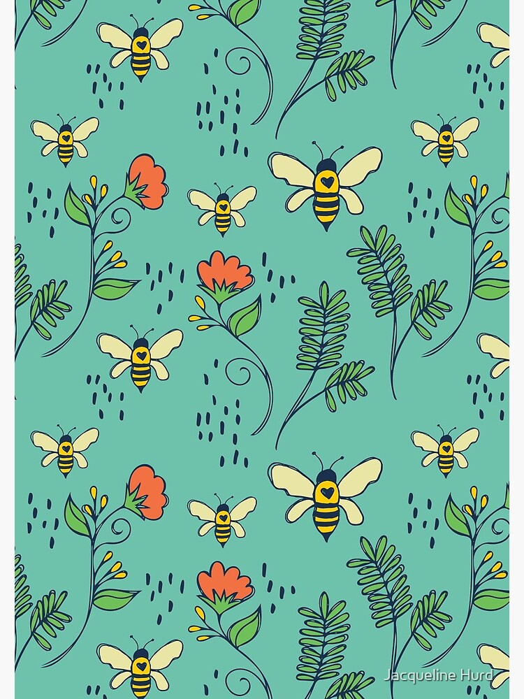Thumbnail 3 of 3, Spiral Notebook, Bees and Flowers designed and sold by Jacqueline Hurd.