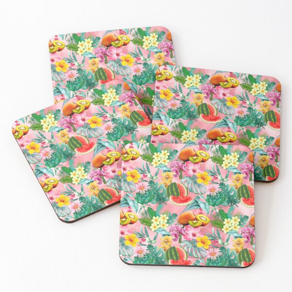 Item preview, Tropical watermelon exotic botanical illustration, coconuts, watermelons, floral tropical fruits, botanical pattern, blush pink fruit pattern designed and sold by ZeinabTaha.