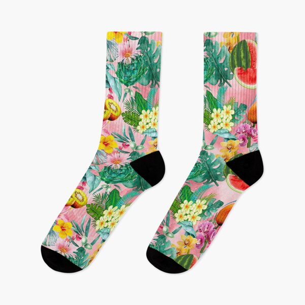Item preview, Tropical watermelon exotic botanical illustration, coconuts, watermelons, floral tropical fruits, botanical pattern, blush pink fruit pattern designed and sold by ZeinabTaha.