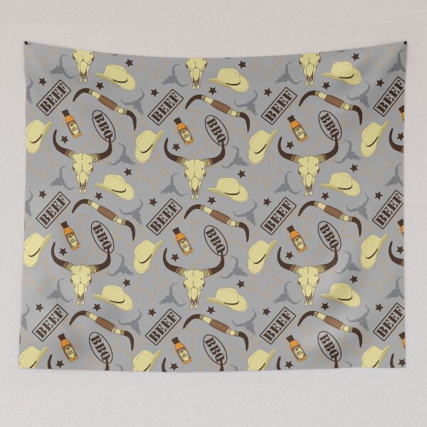 Item preview, Texas Longhorn Cow Skulls BBQ and Stetsons Pattern designed and sold by CreativeTwins.