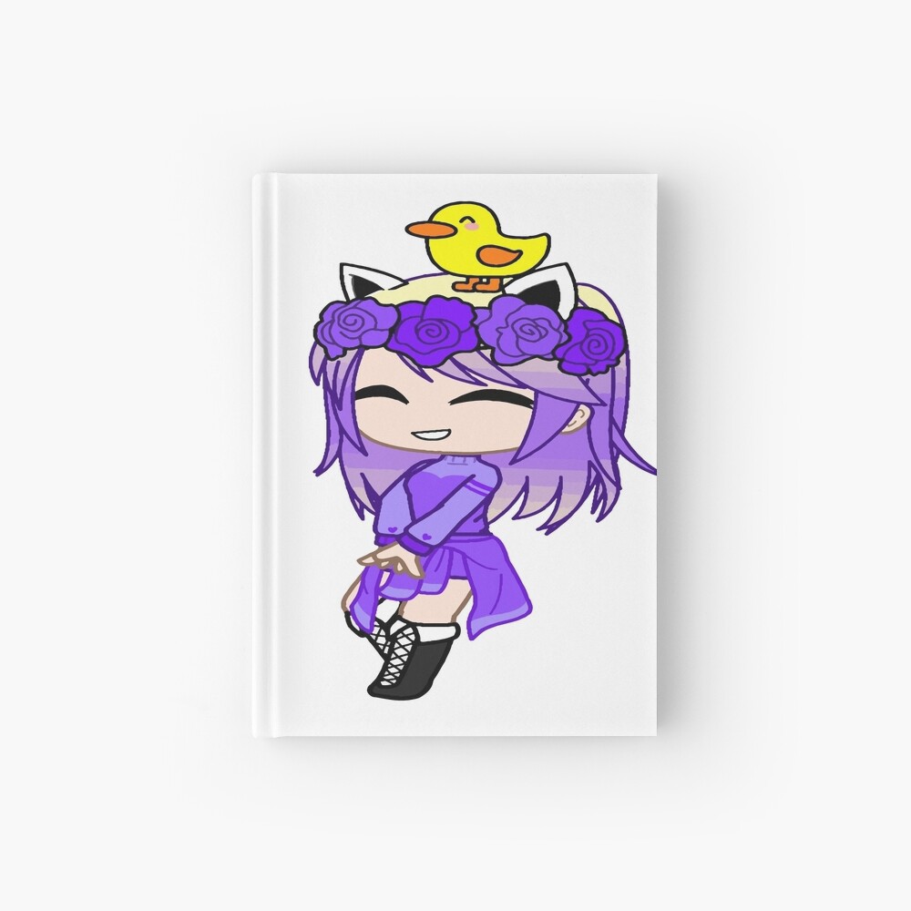 Cuaderno con la obra «Chica de Gacha club. Chica con estilo pop con falda y  suéter en la cadera. Chica Gacha con cinta de flores en su cabello y un  pato» de