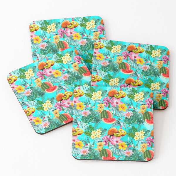 Item preview, Tropical watermelon exotic botanical illustration, coconuts, watermelons, floral tropical fruits, botanical pattern, turquoise fruit pattern designed and sold by ZeinabTaha.