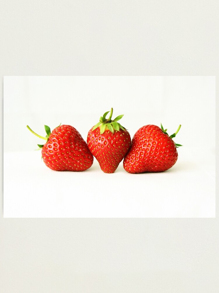 Alternate view of Three Strawberries On White Photographic Print
