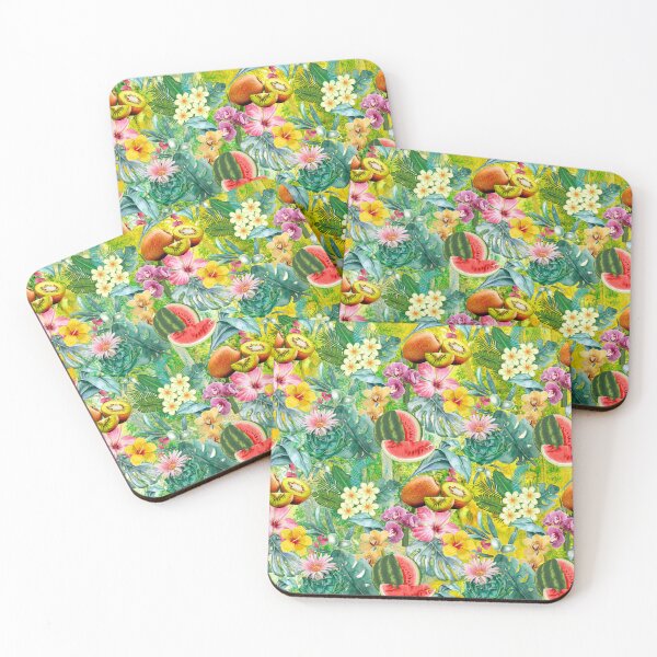 Item preview, Tropical watermelon exotic botanical illustration, coconuts, watermelons, floral tropical fruits, botanical pattern, yellow fruit pattern designed and sold by ZeinabTaha.
