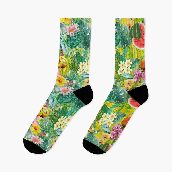 Item preview, Tropical watermelon exotic botanical illustration, coconuts, watermelons, floral tropical fruits, botanical pattern, yellow fruit pattern designed and sold by ZeinabTaha.