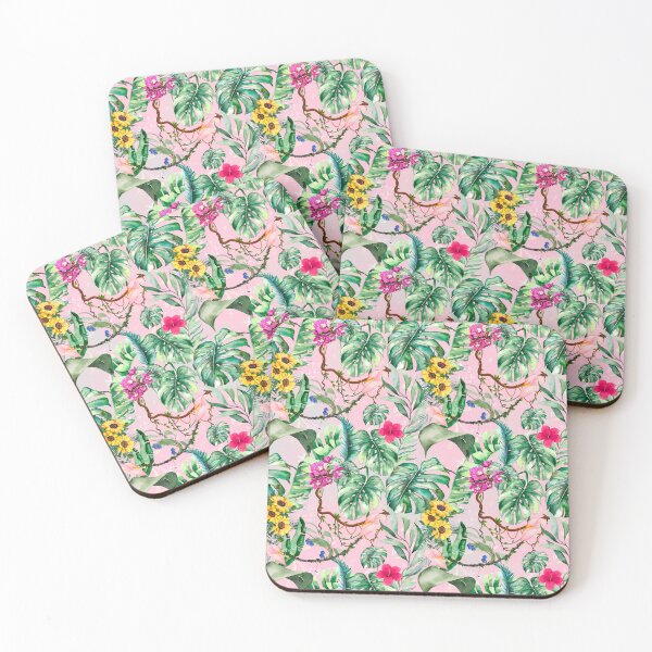 Item preview, Exotic pink forest, leaves and flowers tropical pattern, botanical illustration, floral illustration    designed and sold by ZeinabTaha.