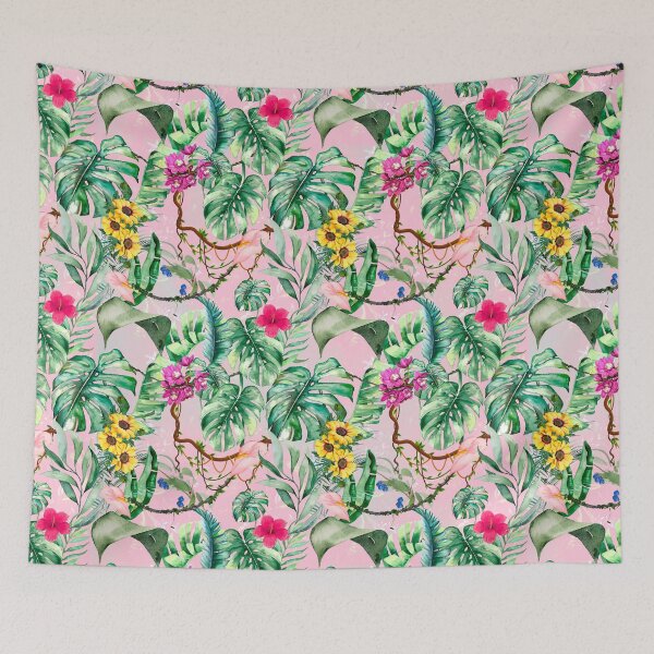 Item preview, Exotic pink forest, leaves and flowers tropical pattern, botanical illustration, floral illustration    designed and sold by ZeinabTaha.