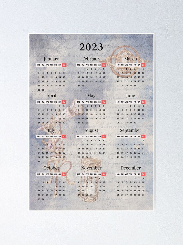 Poster for Sale avec l'œuvre « Calendrier annuel 2023, calendrier