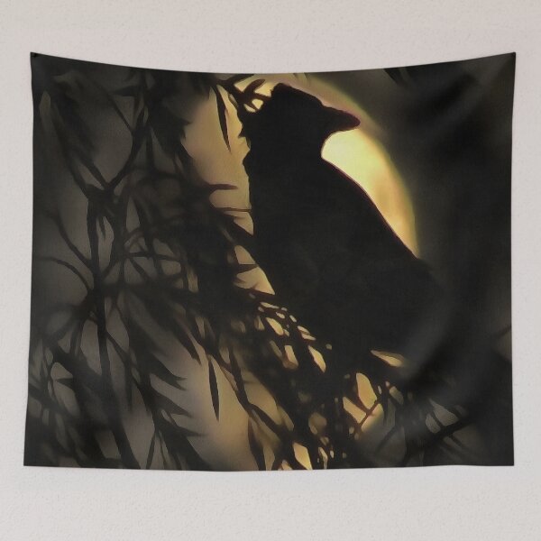 Item preview, Eerie Raven Silhouette Against A Glowing Moon designed and sold by taiche.