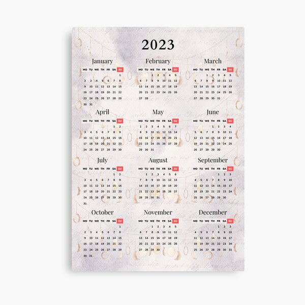 Impression sur toile « calendrier 2023 imprimable, calendrier 2023