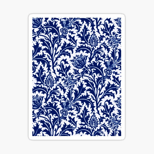 "William Morris Thistle Damask, Navy Blue And White" Sticker For Sale ...