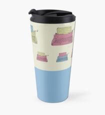 Typewriter illustration in blue, pink and green Travel Mug