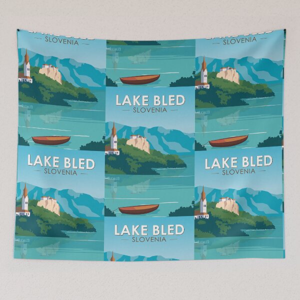Item preview, Lake Bled Slovenia Travel Retro Travel Art Vintage designed and sold by KrisSidDesigns.