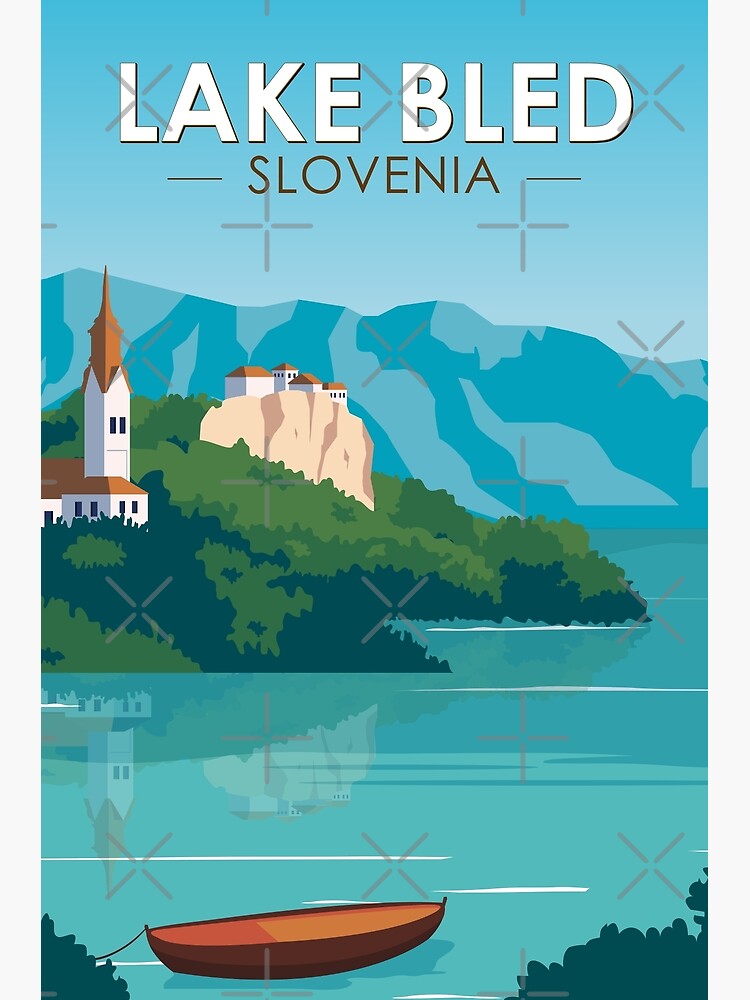 Thumbnail 3 of 3, Poster, Lake Bled Slovenia Travel Retro Travel Art Vintage designed and sold by KrisSidDesigns.