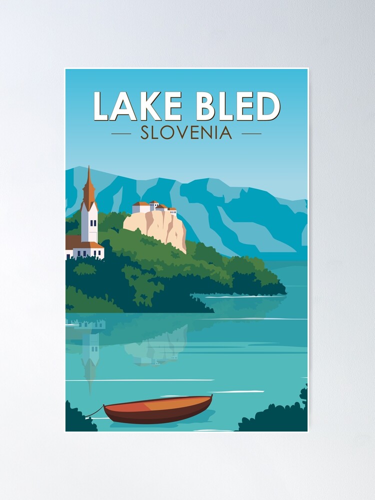 Thumbnail 1 of 3, Poster, Lake Bled Slovenia Travel Retro Travel Art Vintage designed and sold by KrisSidDesigns.