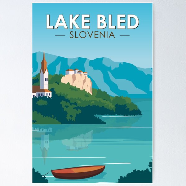 Item preview, Lake Bled Slovenia Travel Retro Travel Art Vintage designed and sold by KrisSidDesigns.