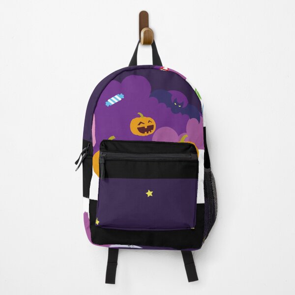 Item preview, Halloween background for party invitation, greeting card, web banner or Sales with candies in night clouds, cutest pumpkins, bats, ghosts on violet background. Paper cut style, digital craft style designed and sold by paolboa.
