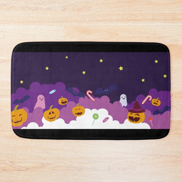 Item preview, Halloween background for party invitation, greeting card, web banner or Sales with candies in night clouds, cutest pumpkins, bats, ghosts on violet background. Paper cut style, digital craft style designed and sold by paolboa.
