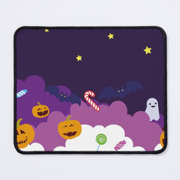 Item preview, Halloween background for party invitation, greeting card, web banner or Sales with candies in night clouds, cutest pumpkins, bats, ghosts on violet background. Paper cut style, digital craft style designed and sold by paolboa.