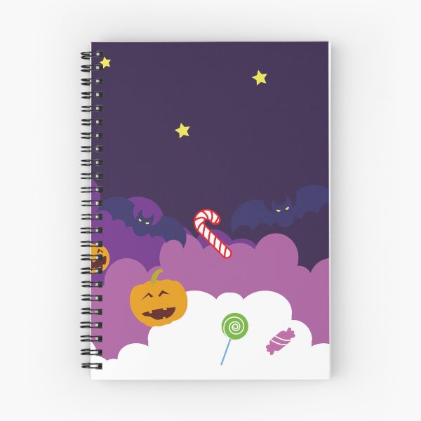 Item preview, Halloween background for party invitation, greeting card, web banner or Sales with candies in night clouds, cutest pumpkins, bats, ghosts on violet background. Paper cut style, digital craft style designed and sold by paolboa.