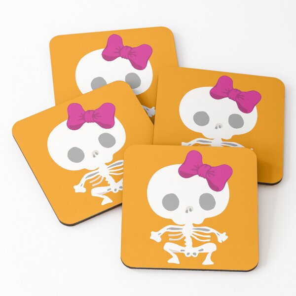 Item preview, Kawaii skeleton cute pink bow orange day of the dead designed and sold by T-Mex.
