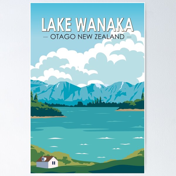 Item preview, Lake Wanaka Otago New Zealand Travel Art Vintage designed and sold by KrisSidDesigns.