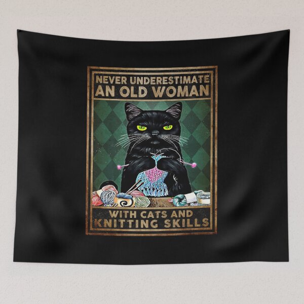 Item preview, Black Cat Never Underestimate An Old Woman With Cats And Knitting Skills designed and sold by torenelandj.