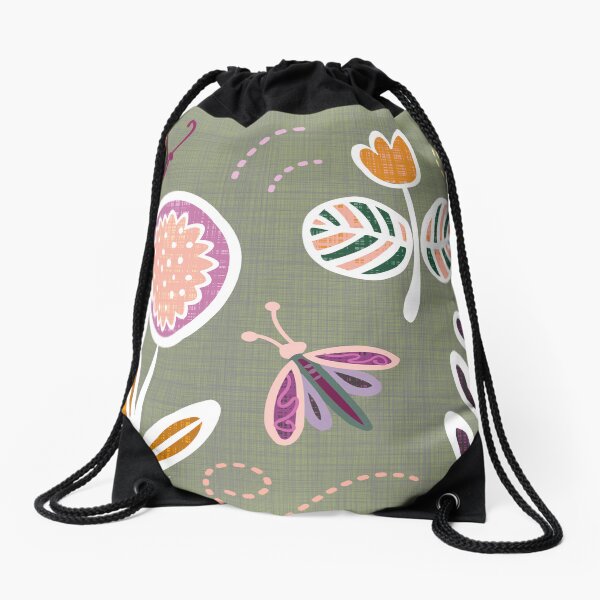 Retro 50s inner child - hygge scandi butterfly country garden. Caroline Laursen original Drawstring Bag