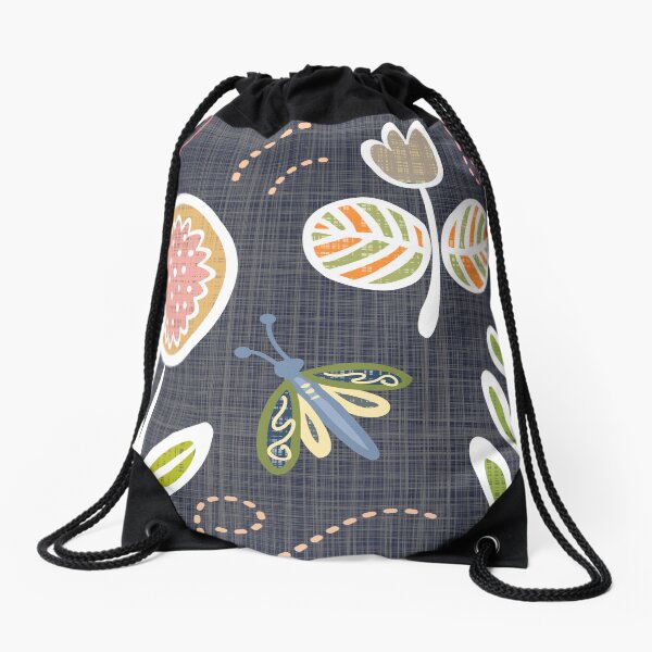 Retro 50s inner child - hygge scandi butterfly country garden. Caroline Laursen original Drawstring Bag