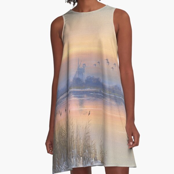 Winter Morning at Horsey Mere A-Line Dress