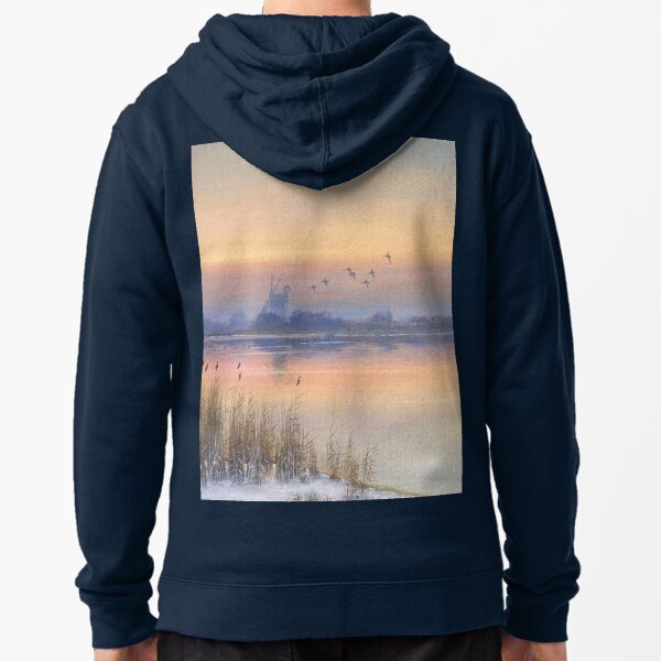 Winter Morning at Horsey Mere Zipped Hoodie