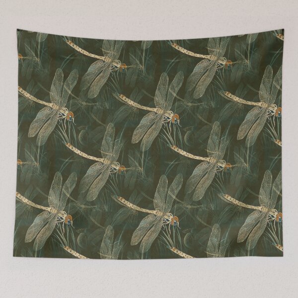 Item preview, Vintage Floral Pattern Green Dragonfly in Forest Victorian Artwork designed and sold by YounitedArt.