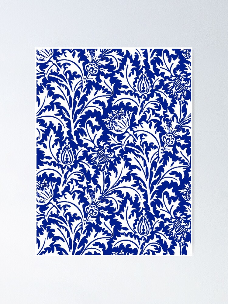 "William Morris Thistle Damask, White On Cobalt Blue" Poster For Sale ...