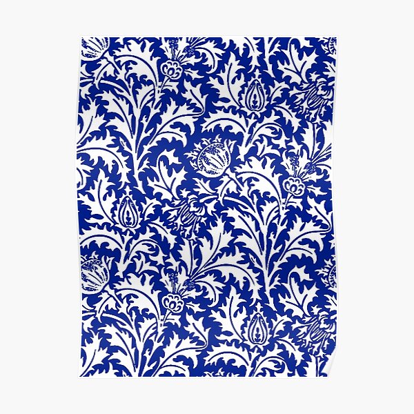 "William Morris Thistle Damask, White On Cobalt Blue" Poster For Sale ...