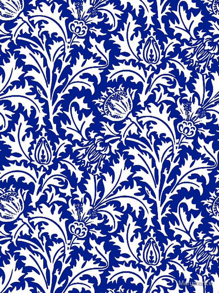 "William Morris Thistle Damask, White On Cobalt Blue" Sticker For Sale ...