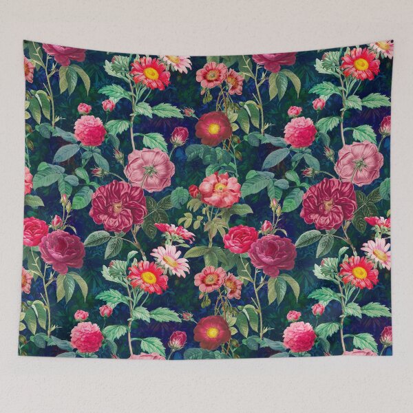 Artikelvorschau, Stilvolle Vintage Blumenmuster Himmel, Pflanzen Muster, botanische Illustration, Vintage dunkelblau floral entworfen und verkauft von ZeinabTaha.